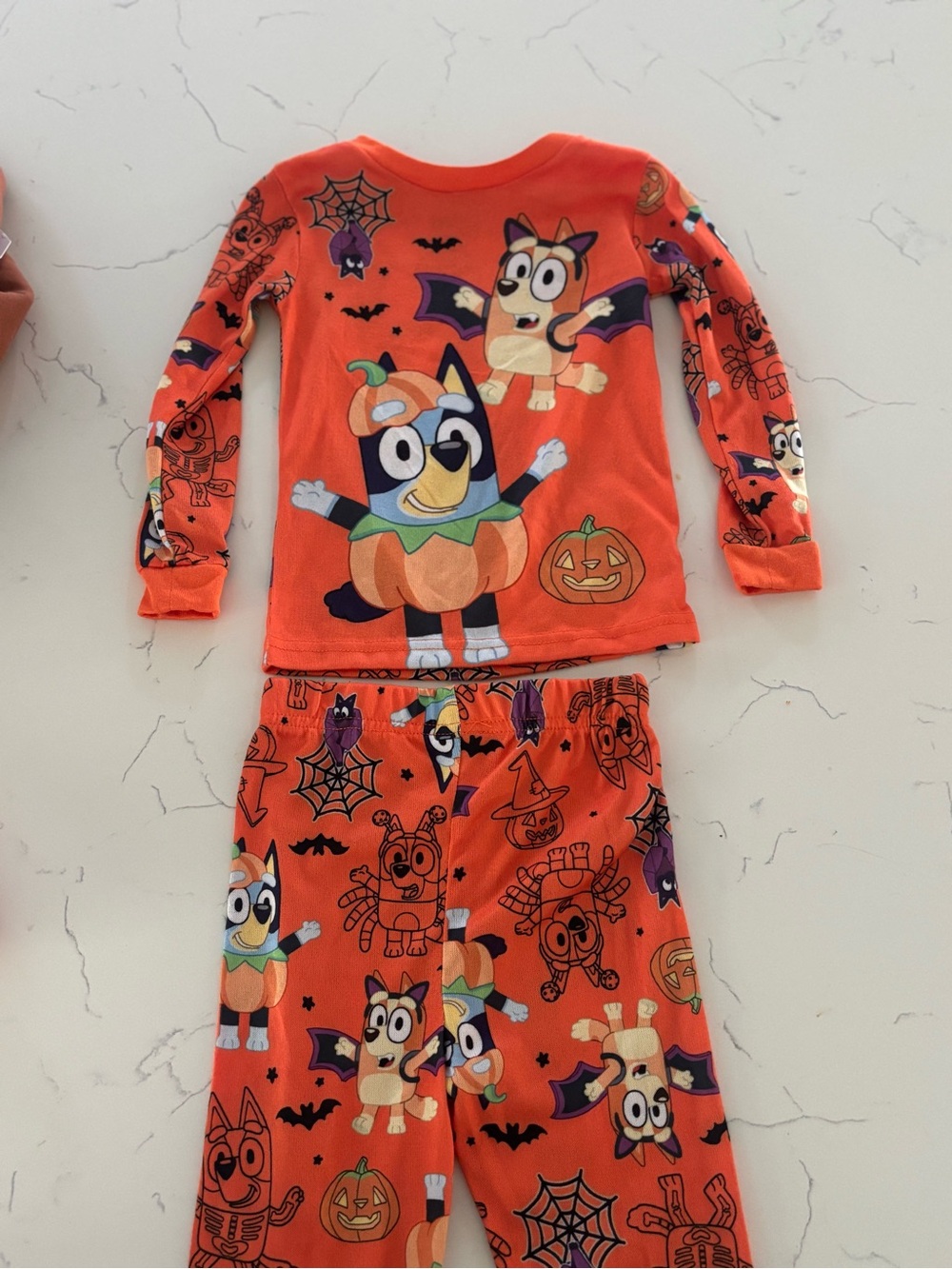 Lucy Orange Halloween Kids Pajama Set with Cartoon Pumpkins